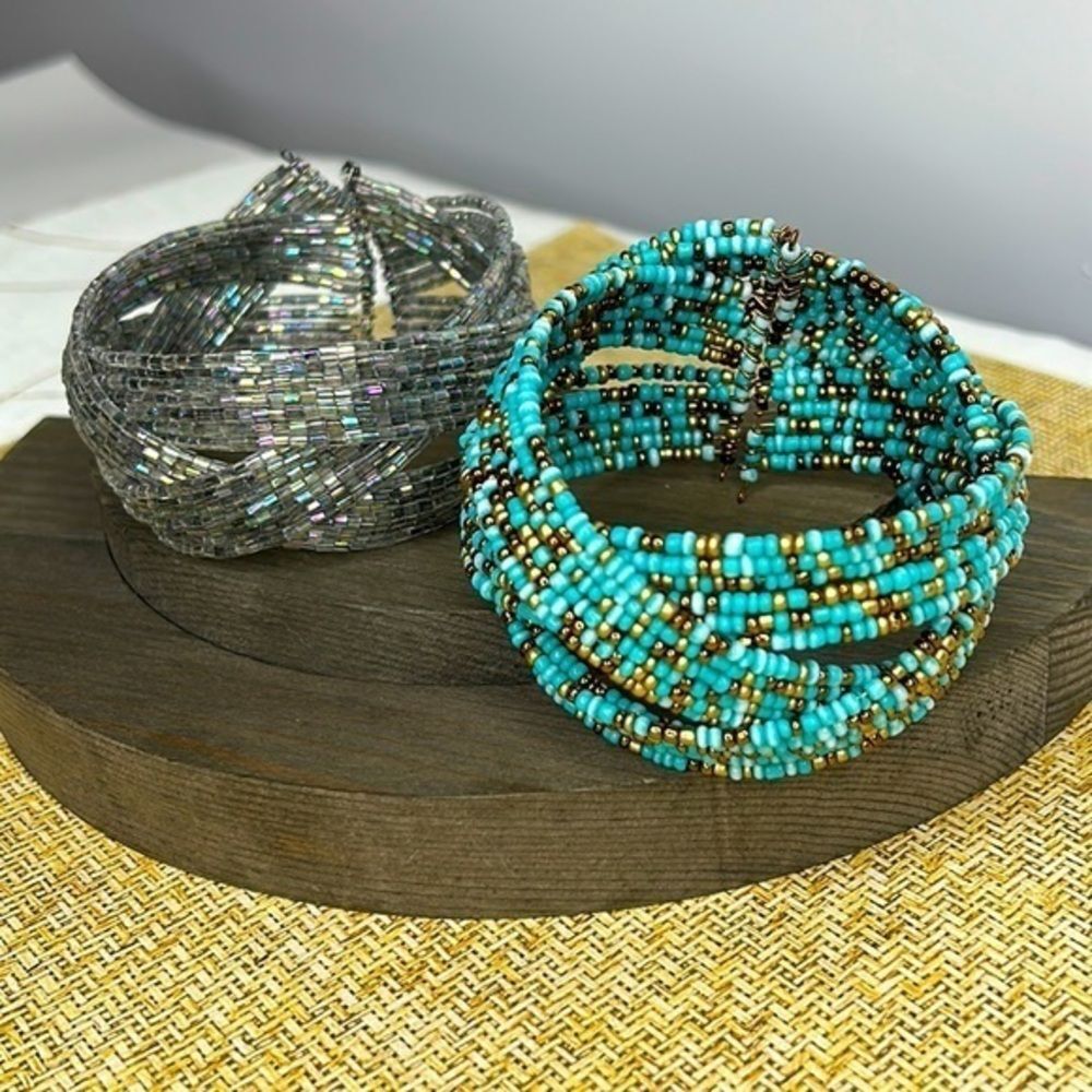 Set of two seed bead, braided bracelets